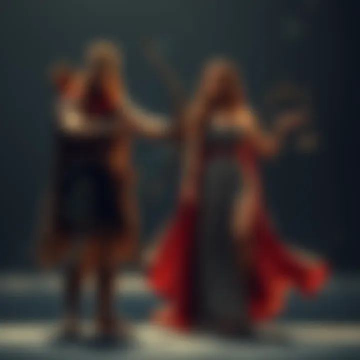 Sagittarius and Libra zodiac signs A Sagittarius figure, cheerful and adventurous, stands next to a Libra woman, elegant and balanced, both interacting in a friendly way