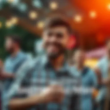 A Sagittarius man showing his adventurous side, smiling and engaging with friends at an outdoor gathering.