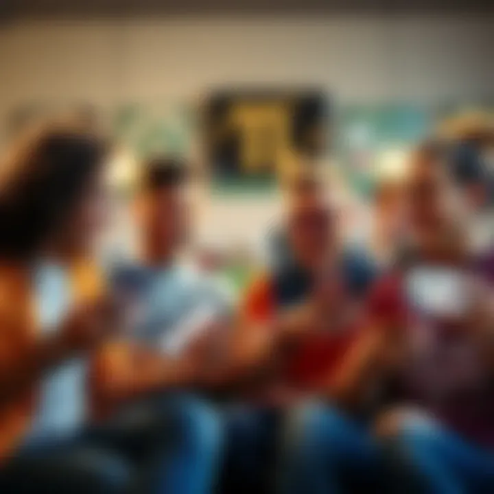 A group of Sagittarius individuals laughing and sharing memes on their phones in a casual setting.
