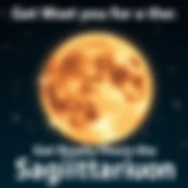 Sagittarius Moon Illustration A glowing moon in a night sky with Sagittarius symbol and stars surrounding it, representing astrological energy.
