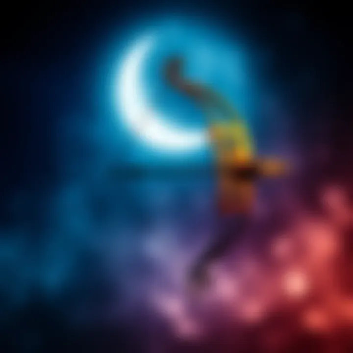 A graphic showing the Sagittarius symbol with a crescent moon in the background, representing the traits of Sagittarius moons in astrology.