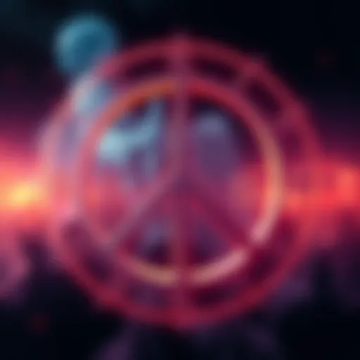 A Sagittarius symbol surrounded by a peace sign, representing conflict avoidance and empathy in Sagittarians.