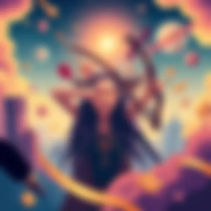 Sagittarius Rising Astrology A vibrant illustration of a Sagittarius rising individual surrounded by symbols of luck and Jupiter, depicting moments of success and joyful experiences.