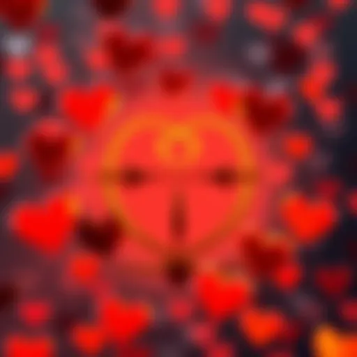 A Sagittarius symbol surrounded by hearts, representing romantic themes and preferences in love