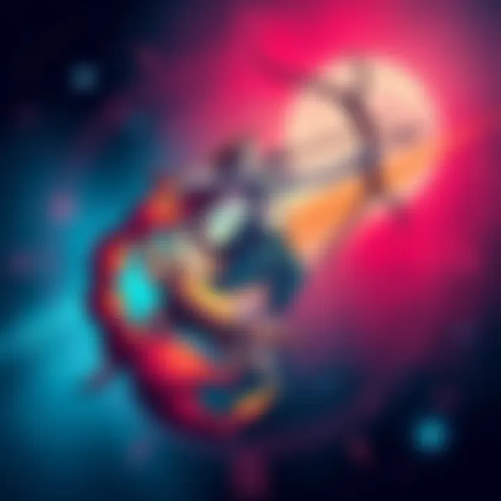 A vibrant illustration of the Sagittarius symbol depicted as an archer aiming at the stars, surrounded by a calm Scorpio symbol, representing their dynamic relationship.