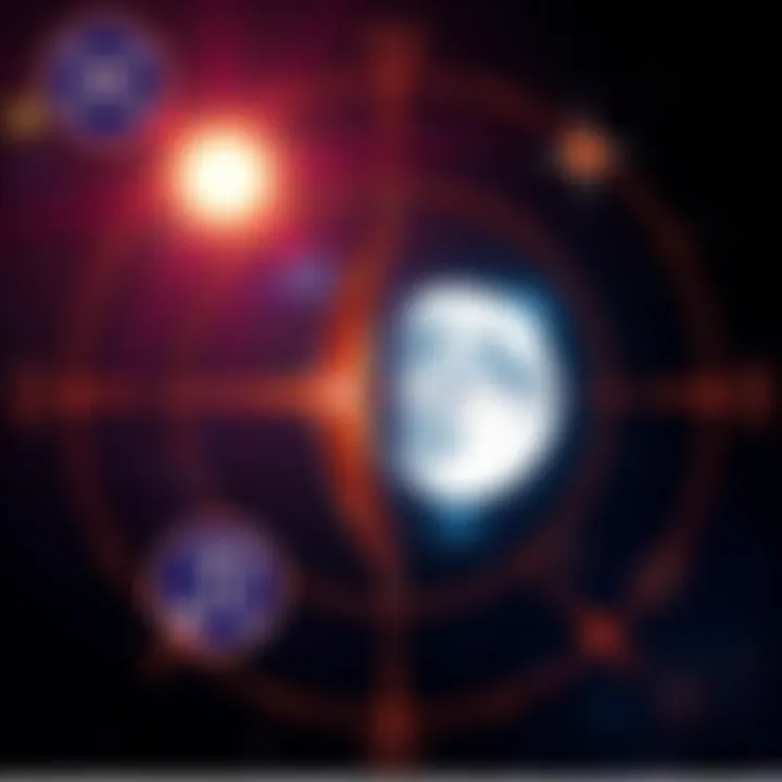 A vibrant graphic showing the symbols of Sagittarius Sun and Sagittarius Moon surrounded by stars and an Aquarius symbol, representing astrology.