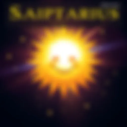 Sagittarius Sunshine A bright sun shining with a cheerful face, surrounded by stars and sparkles, representing the optimistic traits of Sagittarius.
