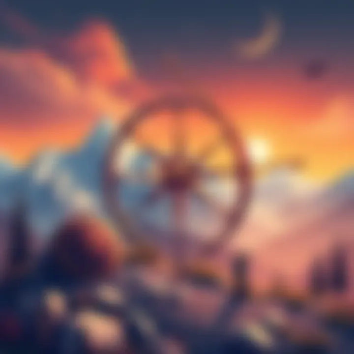 An illustration of the Sagittarius symbol surrounded by elements representing curiosity and adventure, like a compass and mountains, showing the dual nature of Sagittarians.