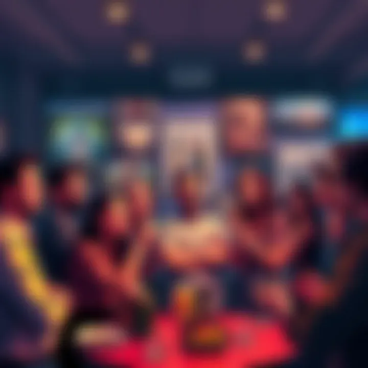 A group of people sharing opinions about Sagittarius traits, featuring a lively debate with various hobbies like painting and partying displayed in the background.