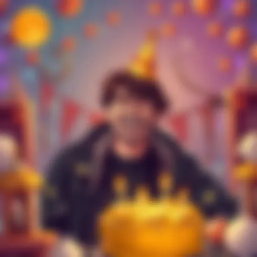 A cheerful person celebrating their birthday, surrounded by zodiac symbols and decorations representing Sagittarius traits.