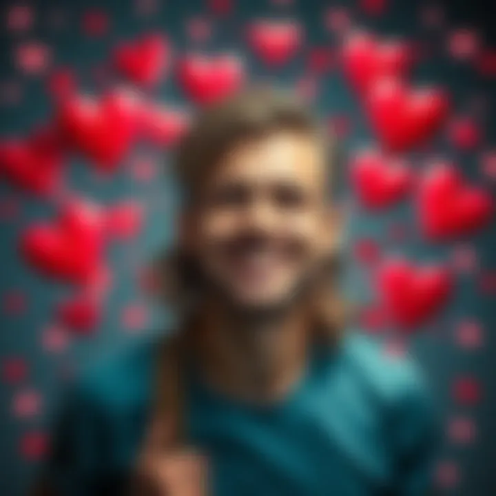 A cheerful Sagittarius person surrounded by hearts, showing mixed emotions about sweetness in relationships
