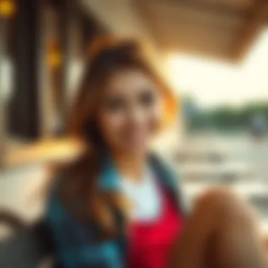 Sagittarius Woman with a Playful Smile A Sagittarius woman showing interest with a playful smile and bright eyes, sitting outdoors with a casual outfit.