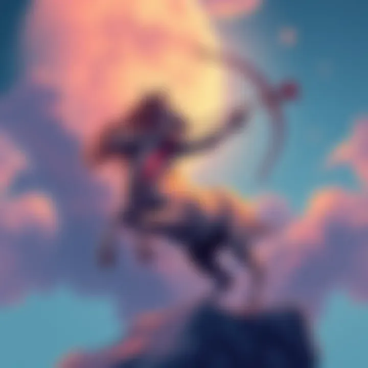 Sagittarius Zodiac Sign Illustration of the Sagittarius zodiac sign with a centaur aiming an arrow in the sky, symbolizing adventure and freedom.