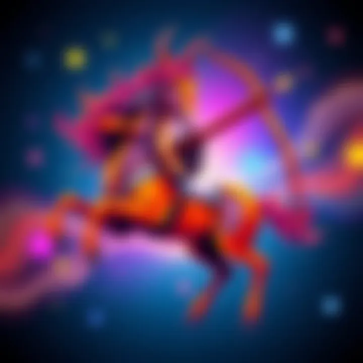 Sagittarius zodiac sign illustration Colorful illustration of the Sagittarius zodiac sign featuring a centaur with a bow and arrow.