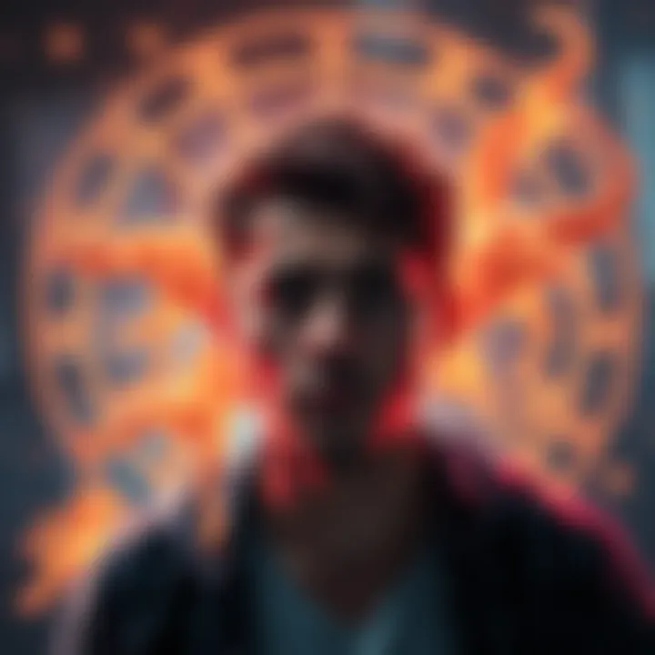 A person looking frustrated while surrounded by Sagittarius zodiac symbols, representing their inner conflict with their own sign.