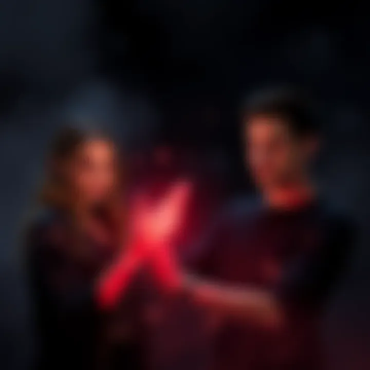 Sallie and Sam are depicted in a dark, ethereal environment, showcasing Sallie with glowing energy around her hands while Sam looks intrigued, hinting at psychic connections.