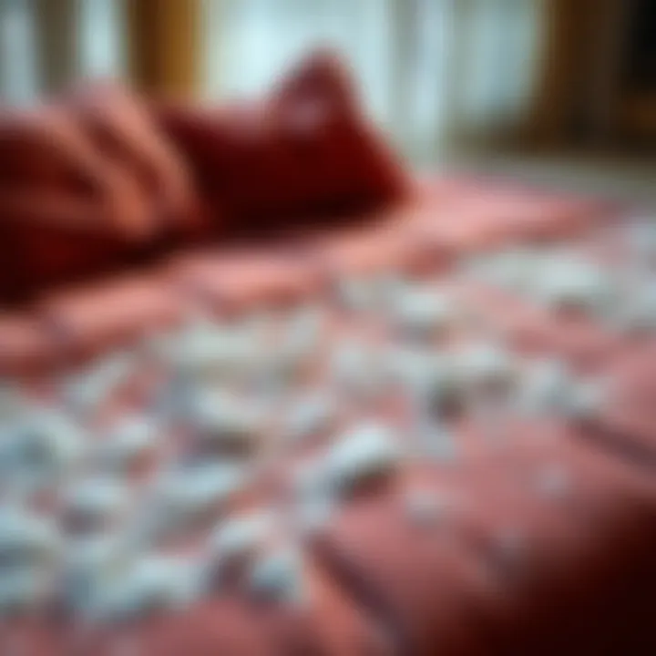 A futon with scattered salt on the surface, symbolizing concerns about its origins and possible protective intent.