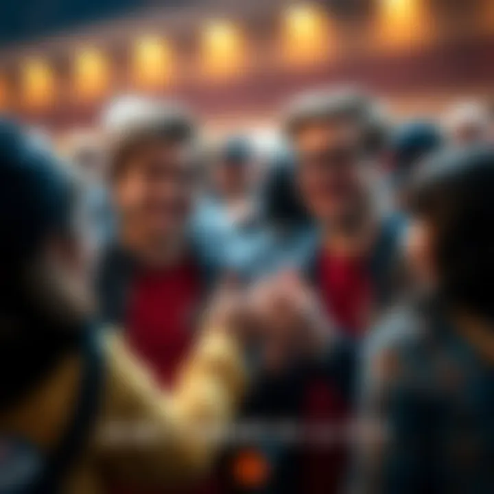 Sam and Colby smiling and interacting with a group of fans at a public event, showcasing connection and happiness among them.