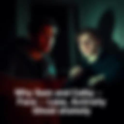 Sam and Colby exploring a dimly lit room with ghostly shadows