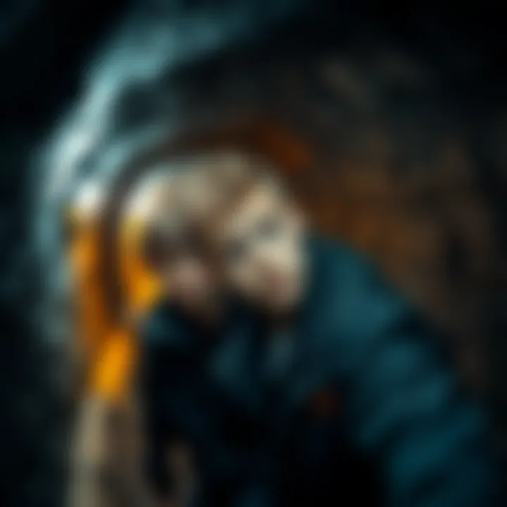 Sam and Colby exploring a dark underground tunnel, showing expressions of excitement and fear.