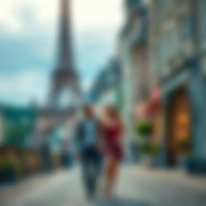 Sam and Sofie walking together in a scenic street in France
