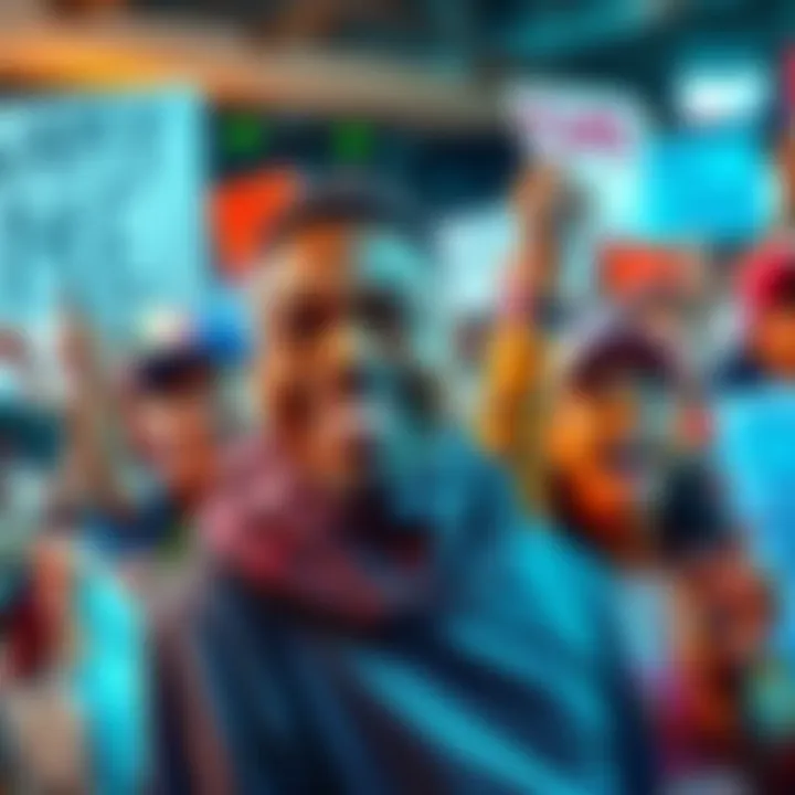 Sammy Ingram smiling with a group of enthusiastic supporters, holding signs and cheering.