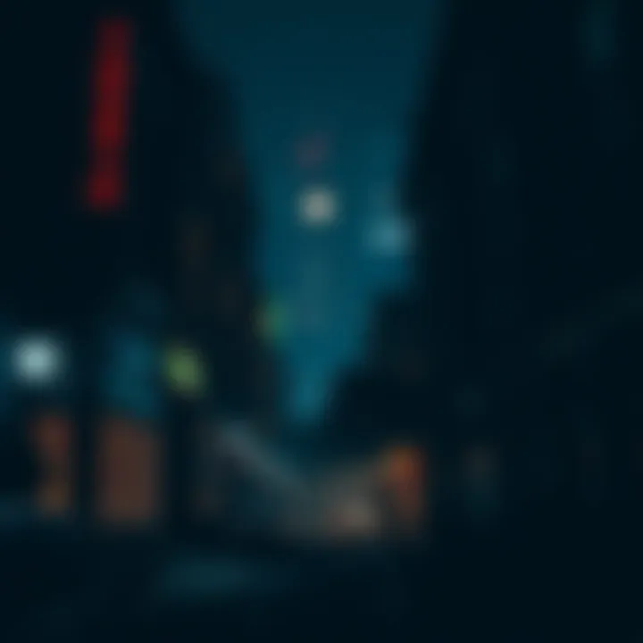 A dimly lit street in San Francisco with shadows creating an eerie atmosphere, hinting at hidden dangers and secrets.