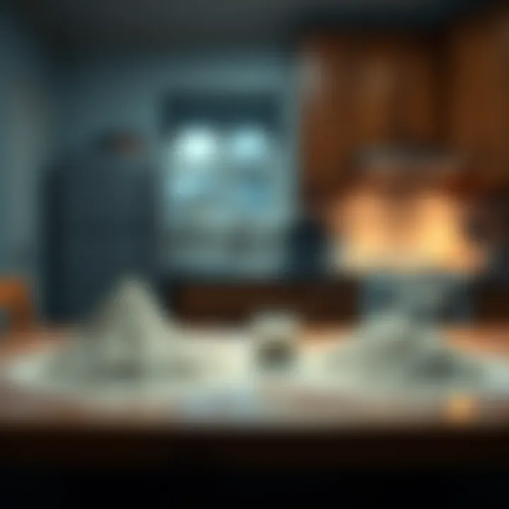 Unexplained piles of sand on a kitchen table and stove in an apartment