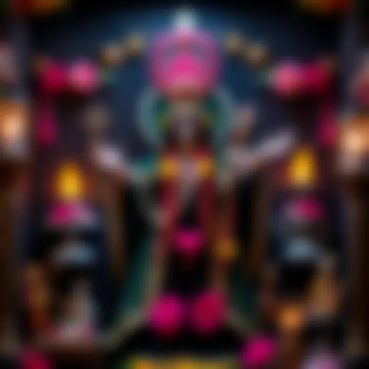 A shrine featuring Santa Muerte alongside Hindu symbols, showcasing the potential for spiritual conflict.