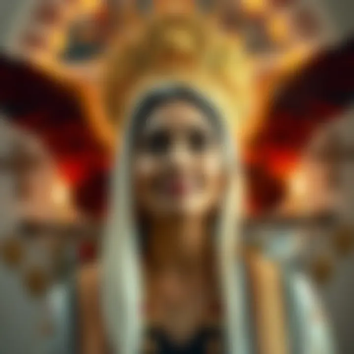 A Santera surrounded by religious symbols from both Santeria and Catholicism, reflecting their cultural blend.
