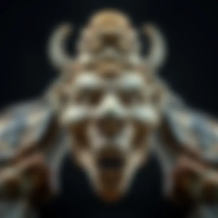 A close-up of a Sanxingdui artifact featuring a unique head design, showcasing its unusual features and materials.