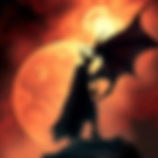 A dark figure representing Satan stands against a backdrop of a swirling world, symbolizing influence and control over perceptions.