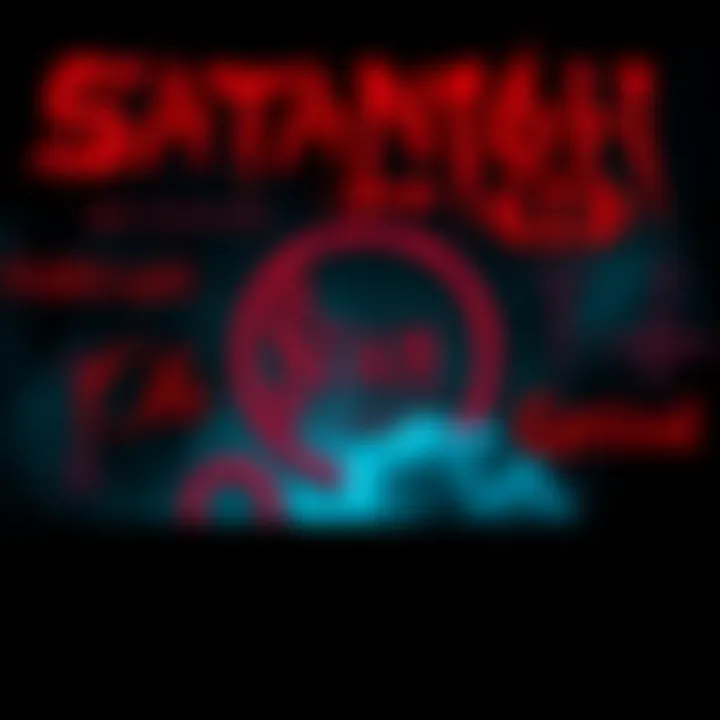 Artistic representation of common phrases like 'Hallelujah' and 'Oh my God!' with a Satanic twist, featuring dark themes and symbols.