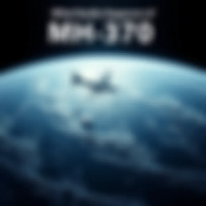 Satellite view of ocean with debris A satellite image showing a vast ocean with scattered debris representing the search for MH370.