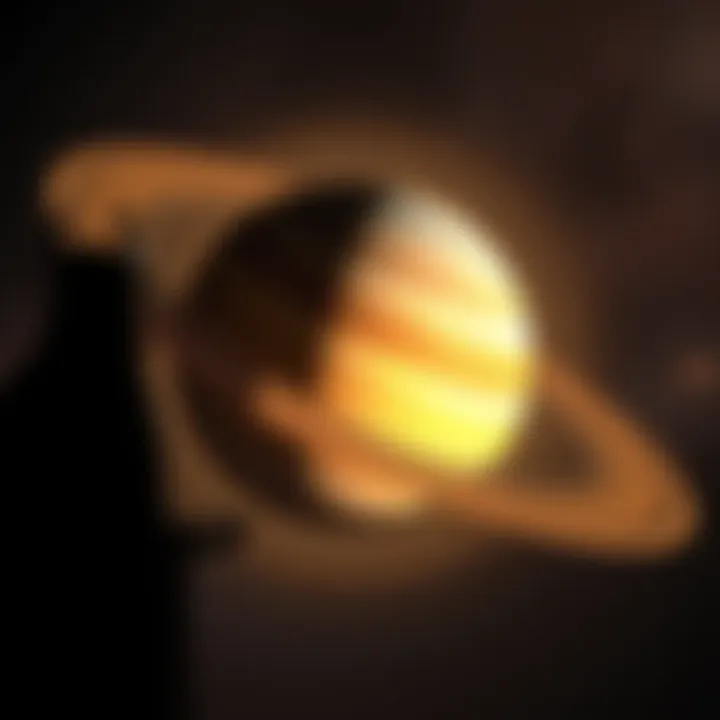 A depiction of the planet Saturn with its rings, alongside a shadowy figure representing Satan, illustrating the connection between them.
