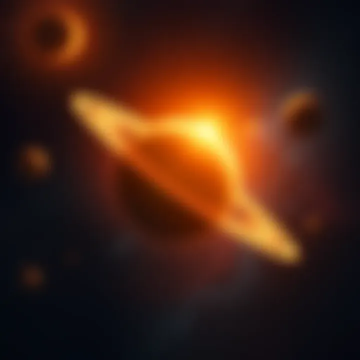 A cosmic scene showing Saturn and Venus in alignment, radiating a warm glow, symbolizing love and maturity in relationships.