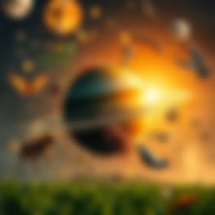 An artistic representation of Saturn surrounded by agricultural symbols, depicting the connection between astrology and farming