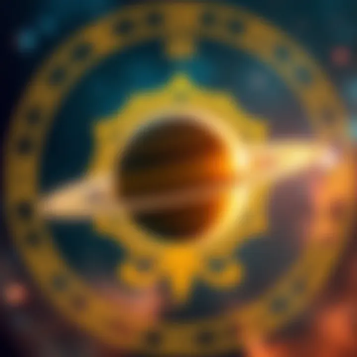 A graphic representation of Saturn with the Leo symbol in the background, highlighting themes of marriage and partnership challenges.