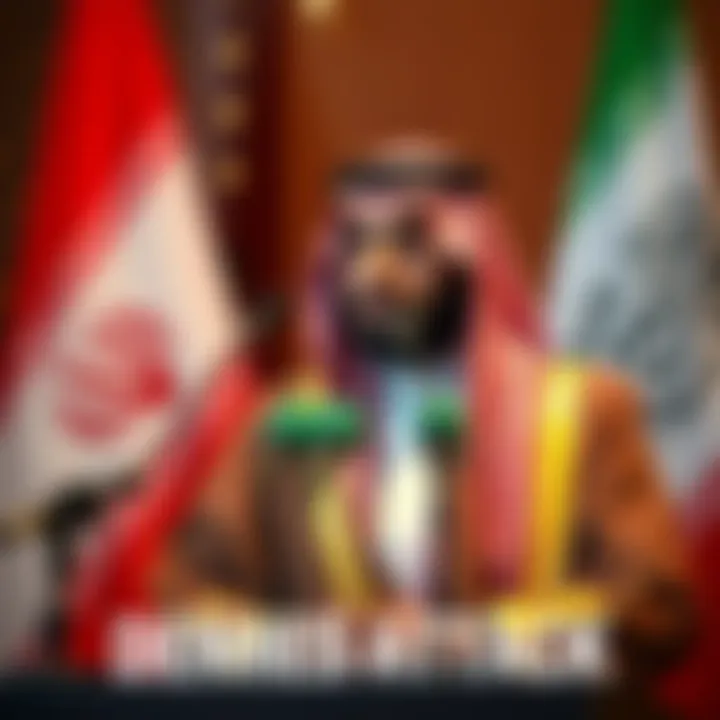 A Saudi official speaking at a press conference denying an Iranian attack, with flags of Saudi Arabia and Iran in the background.