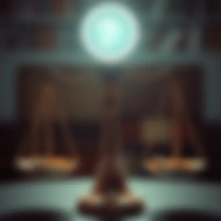 A set of scales symbolizing justice with a question mark above them, representing the uncertainty of evidence in crime identification.