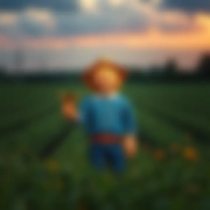 A scarecrow standing proudly in a field, holding a trophy, representing the joke about being outstanding in its field