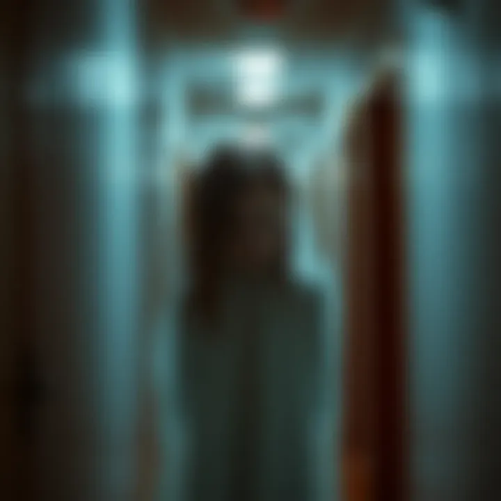 Scary Child Ghost A ghostly figure of a child with long hair in a dimly lit hallway, evoking fear and tension.
