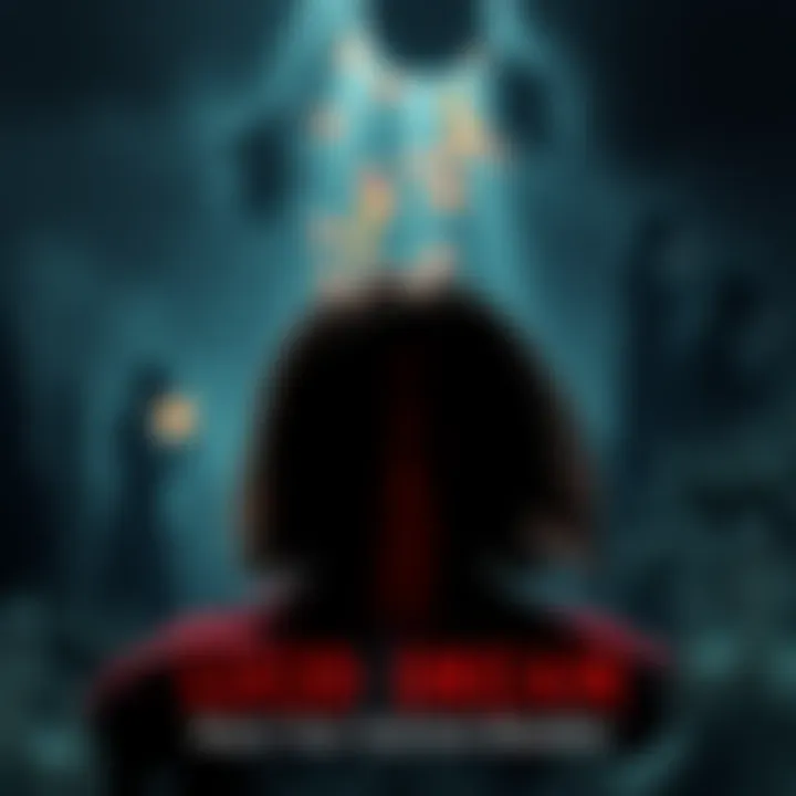 A person looks terrified in a dark dreamscape filled with shadowy figures and eerie landscapes, representing a nightmare while lucid dreaming.