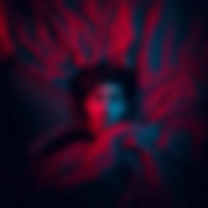 A person lying in bed with a worried look, surrounded by shadows and darkness, reflecting a night filled with fear and confusion.