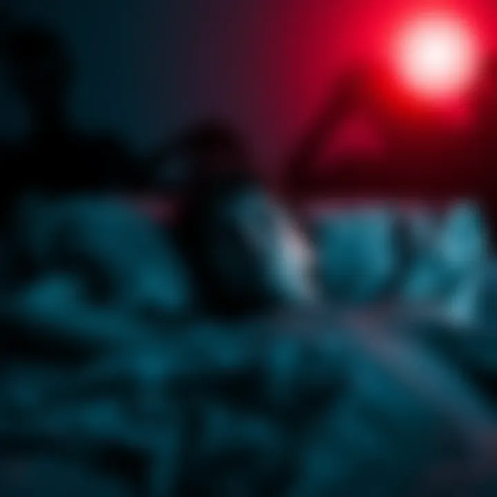 Person Experiencing Sleep Paralysis A person lying in bed, eyes wide open in fear, unable to move while dark shadows loom in the corner of the room.