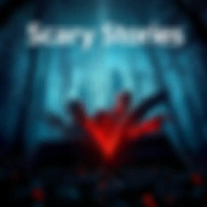 A dark, spooky forest with an open book featuring chilling tales that evoke fear, set under a starry night sky.