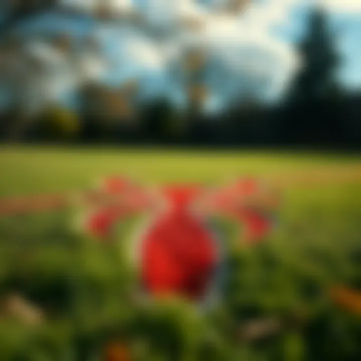 Bizarre alien-like markings on school grass with trees in the background