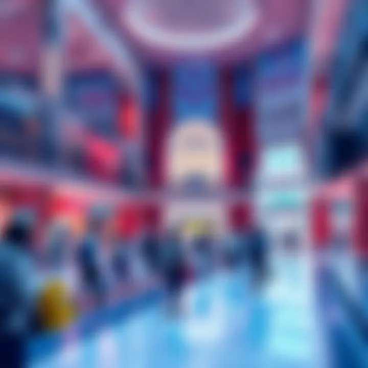 A dream scene depicting a school building blending into a shopping mall with students and shoppers