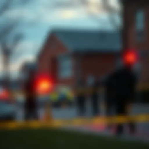 A scene showing police and emergency responders outside a school after a shooting incident in Canada
