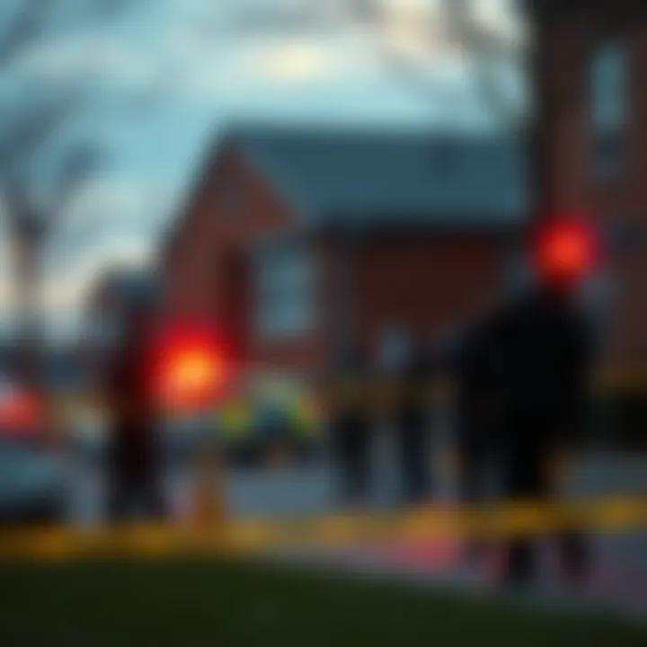 A scene showing police and emergency responders outside a school after a shooting incident in Canada